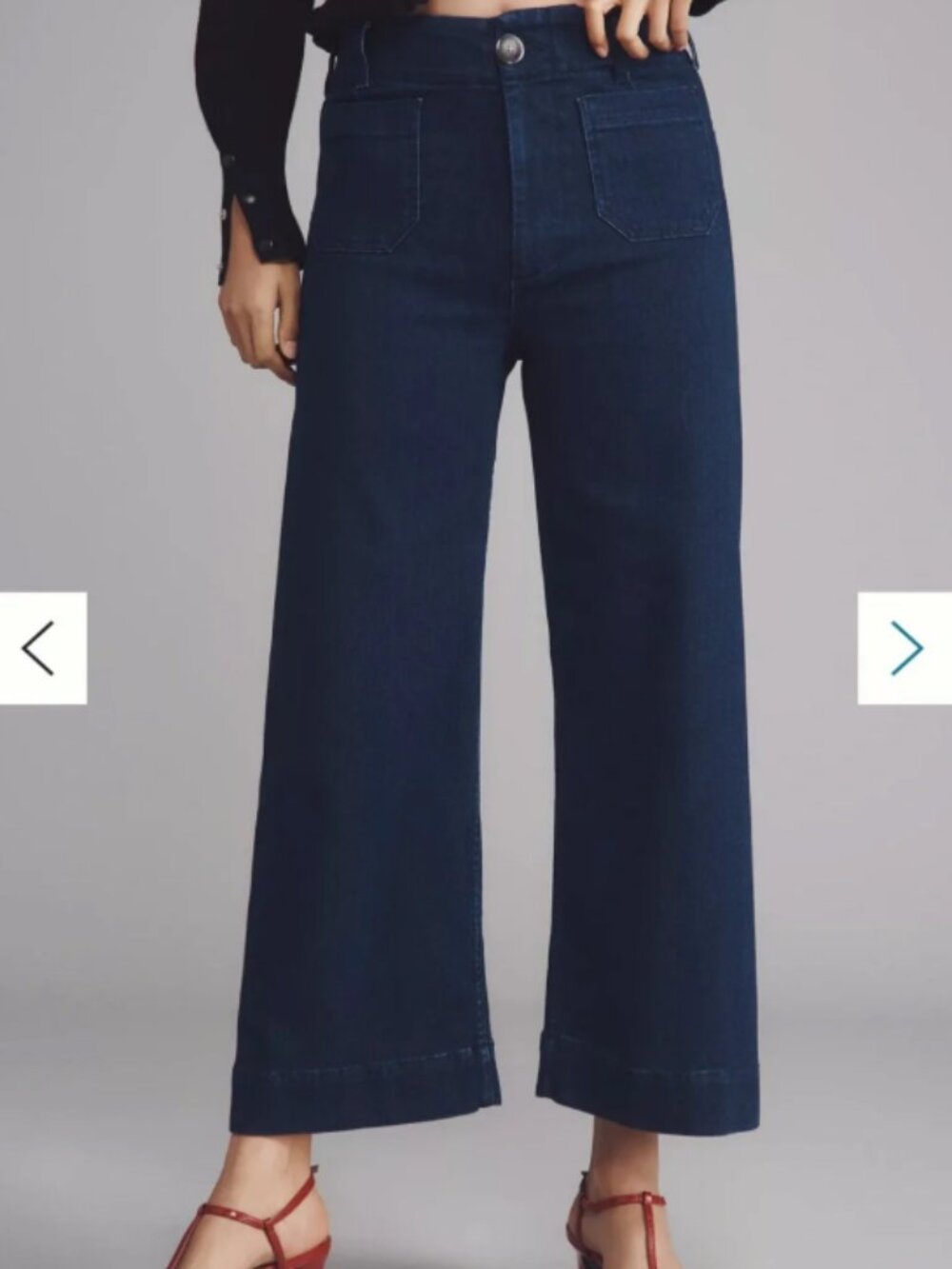 Maeve Colette High-Rise Wide-Leg Cropped Jeans - dark denim - size 30 - Picture 7 of 8
